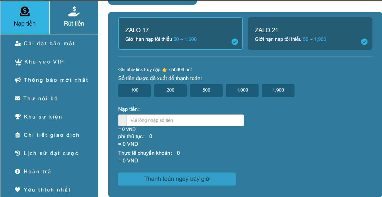 Nạp tiền vào Shbet88 qua ví điện tử