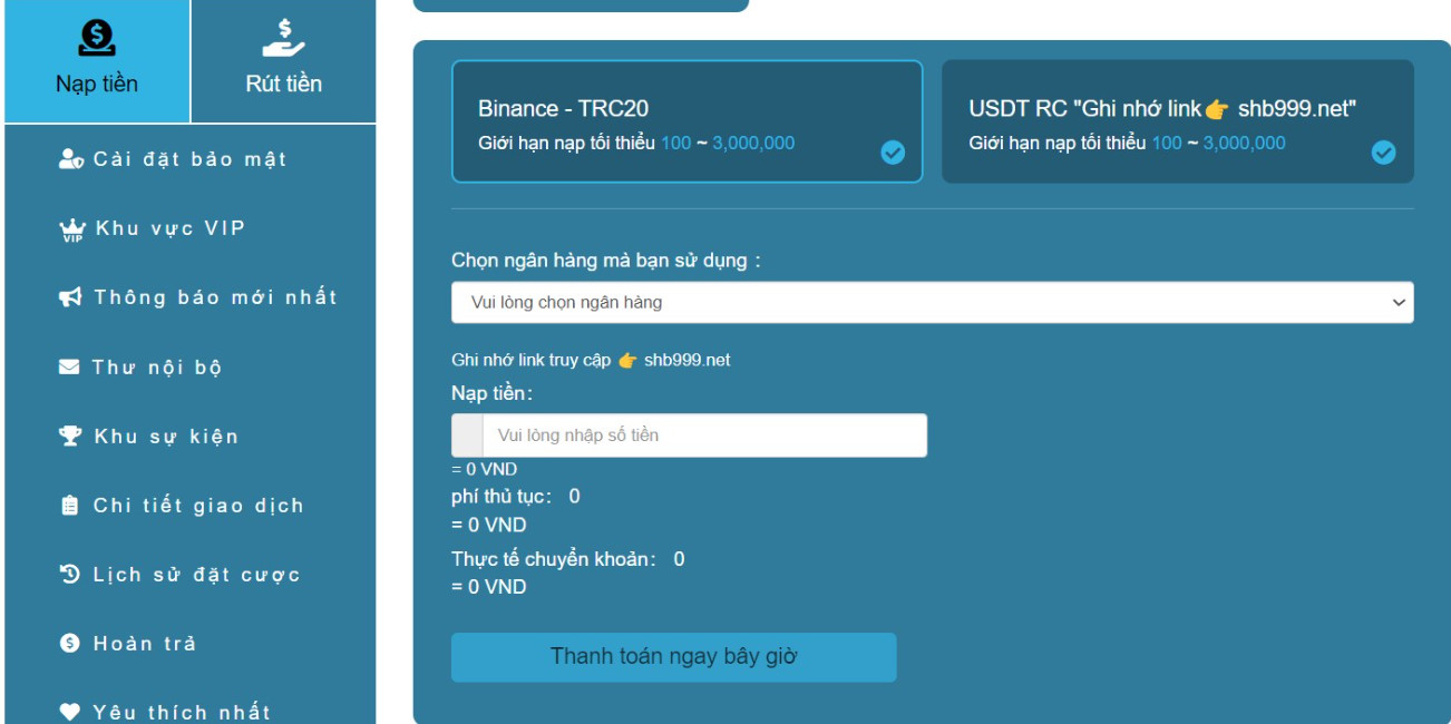 Nạp tiền Shbet88 qua Crypto